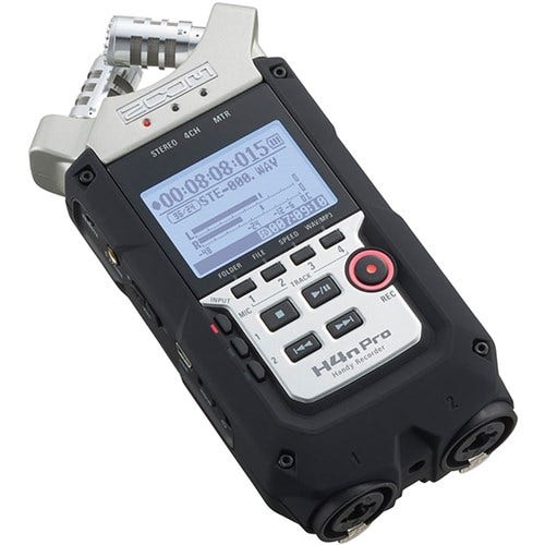 Zoom H4n Pro 4-Track Portable Recorder, All Black, Stereo Microphones, 2  XLR/ ¼“ Combo Inputs, Battery Powered, for Stereo/Multitrack Recording of